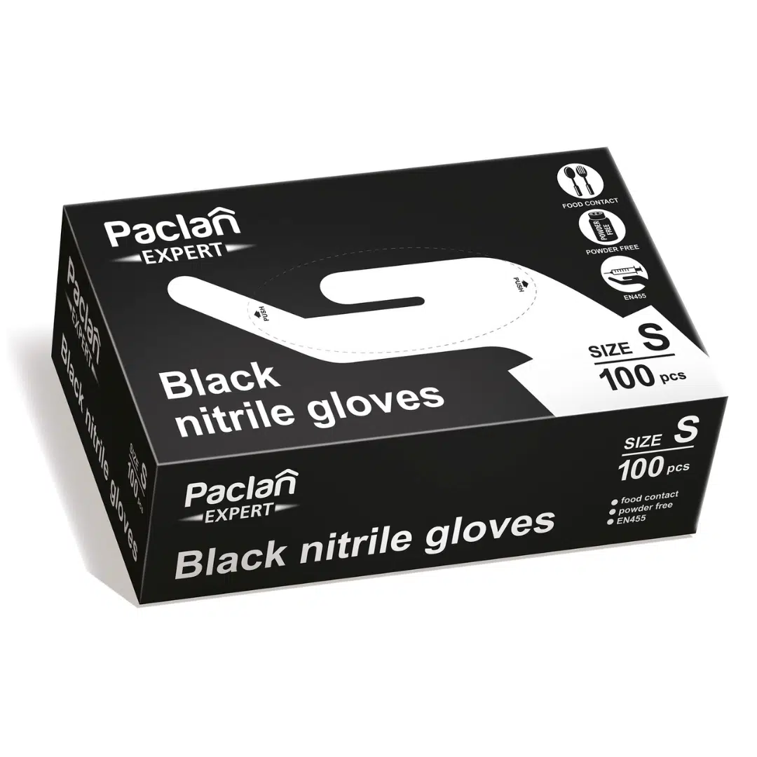 Paclan Expert Rękawice Nitrylowe Czarne Rozmiar S 100 Sztuk