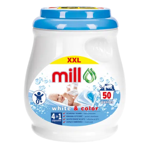 Mill 50 sztuk Baby Duo Caps Kapsułki do Prania do Bieli i Koloru