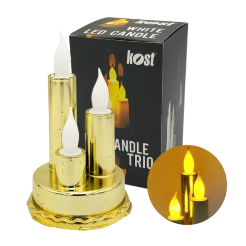 Potrójna Świeca LED Wkłady do Zniczy na Baterie 3x R3 Złote Mocne Światło