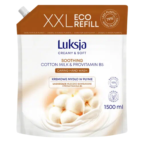 Zapas XXL Mydła w Płynie Luksja – Delikatna Bawełna, 1500 ml