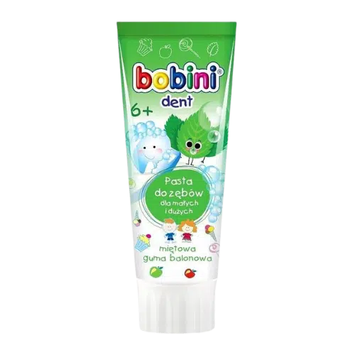 Miętowa Guma Balonowa Pasta do Zębów Bobini Kids 6+ 75 ml