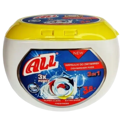 Kapsułki do Zmywarki All 38 szt. – Efektywne Czyszczenie i Ochrona Naczyń