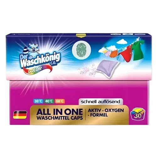 Kapsułki Proszkowe do Prania Color Waschkönig 30 sztuk Waschkönig Kapsułki Proszkowe do Prania Color 30 szt.