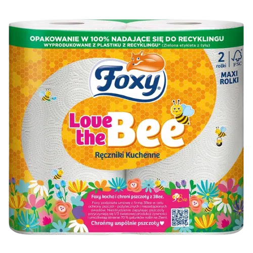 Ręcznik Kuchenny Foxy Love the Bee – Ekologiczny Wybór, 2 Rolki